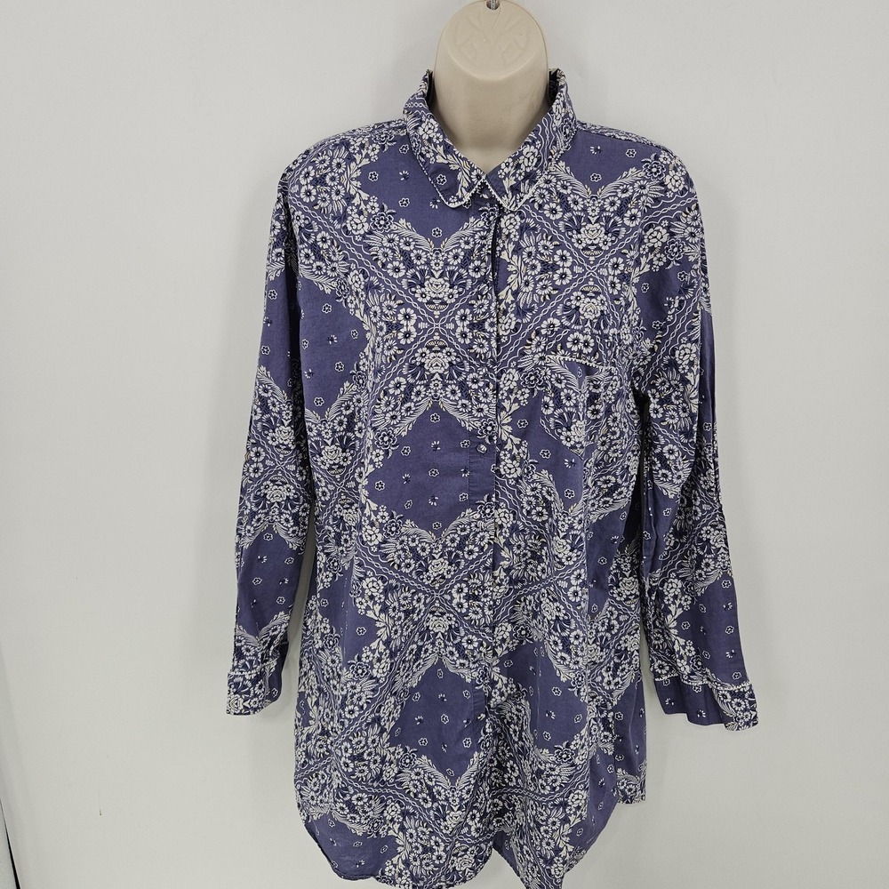 Victoria's Secret‎ Shirt Womens Large Blue Floral Bandana Button Down Nightshirt - Picture 10 of 10